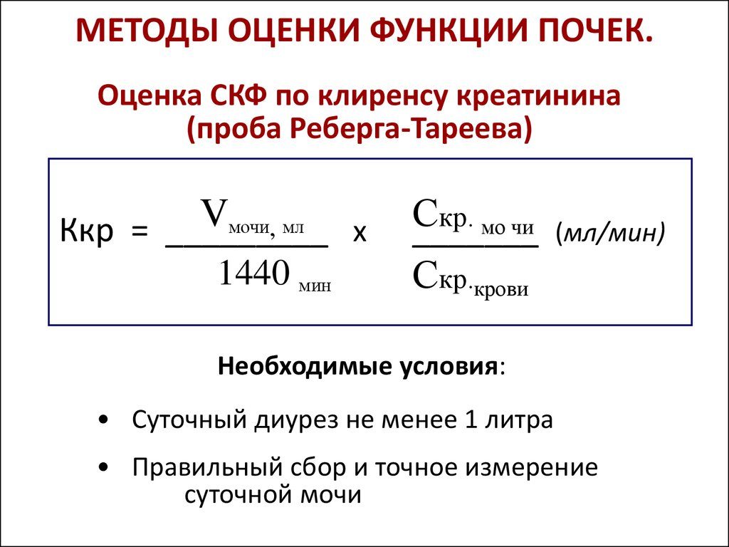 Проба реберга формула расчета