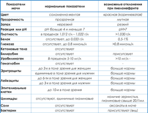 Анализ мочи при пиелонефрите таблица